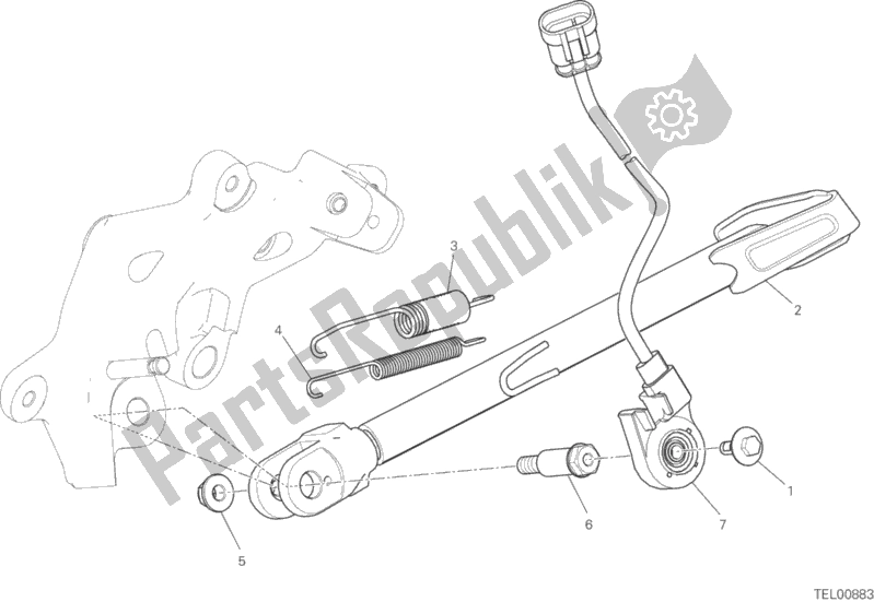 All parts for the Side Stand of the Ducati Multistrada 1200 S Pikes Peak Thailand 2017